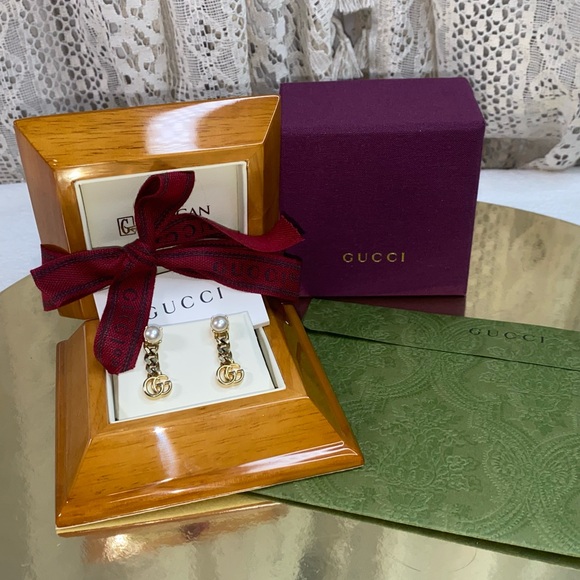 Gucci Jewelry - Gucci Gold Pearl Drop GG Earrings